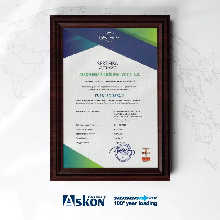 TS EN ISO 3834-2 Kaynaklı İmalat Yeterliliği